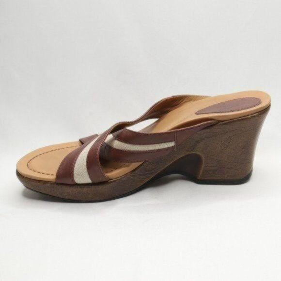 Dansko Neeci Women's Size 40 Brown & Cream Leather Wedge Slide Sandals - Picture 8 of 11